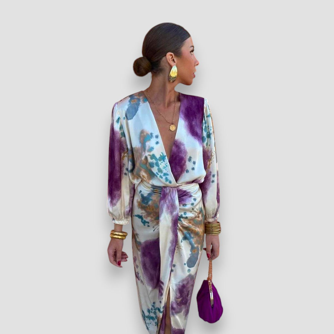 Women's Dress | Tie Waist Midi Abstract Print
