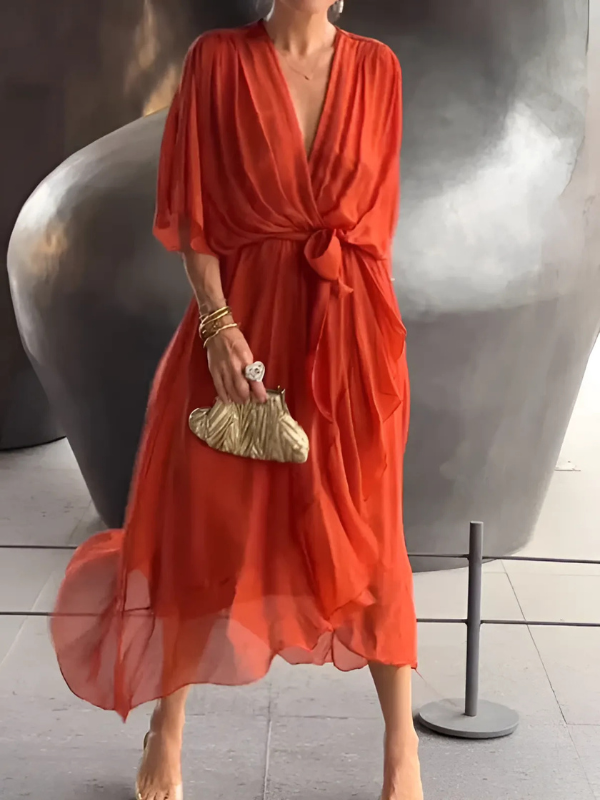 Women's Dress | V-Neck Maxi Tie Waist