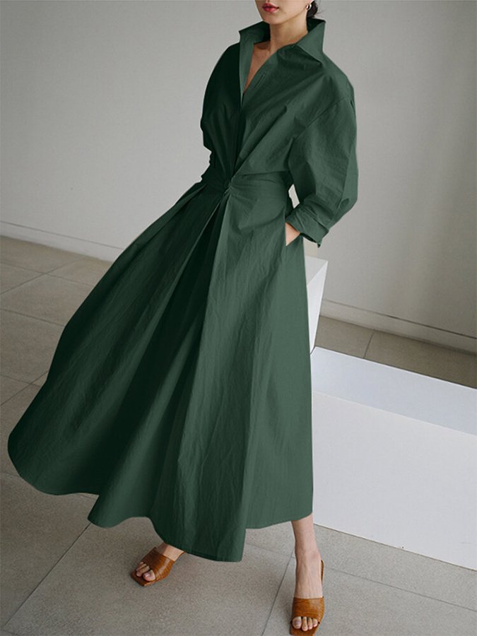 Women's Midi Dress | Collared Long Sleeve