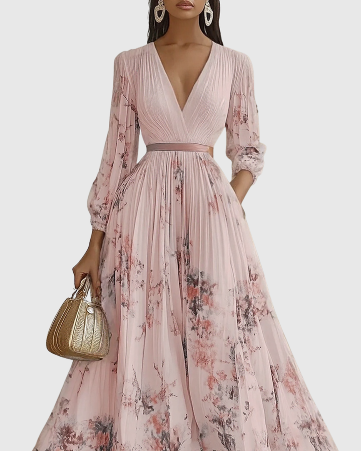 Women's Wedding Guest Maxi Dress | Pleated V-Neck
