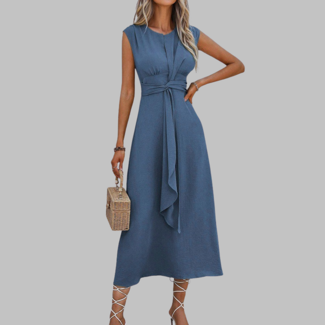 Women's Midi Sundress | A-Line Belted Sleeveless