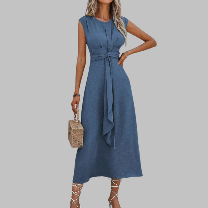 Women's Midi Sundress | A-Line Belted Sleeveless