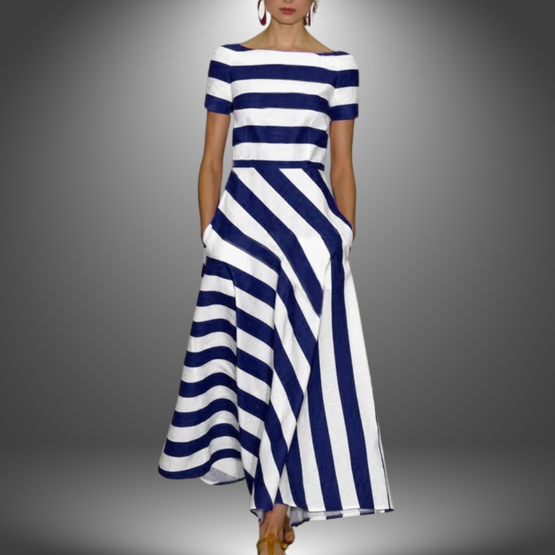 Women’s Dress | Striped Asymmetrical Short Sleeve Midi