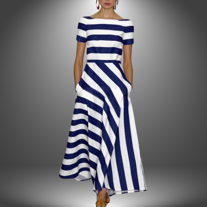 Women’s Dress | Striped Asymmetrical Short Sleeve Midi