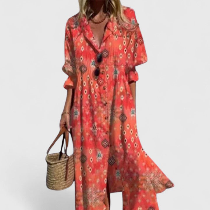 Women's Boho Maxi Dress | Botanical Long Sleeve