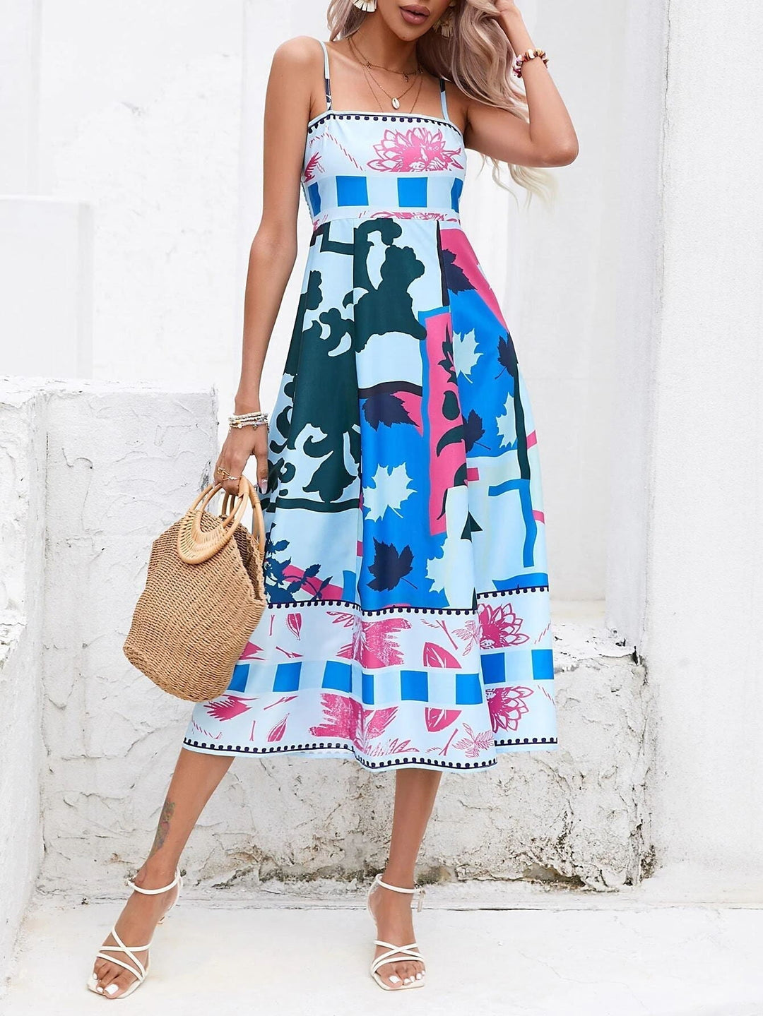 Women's Boho Midi Dress | Square Neck