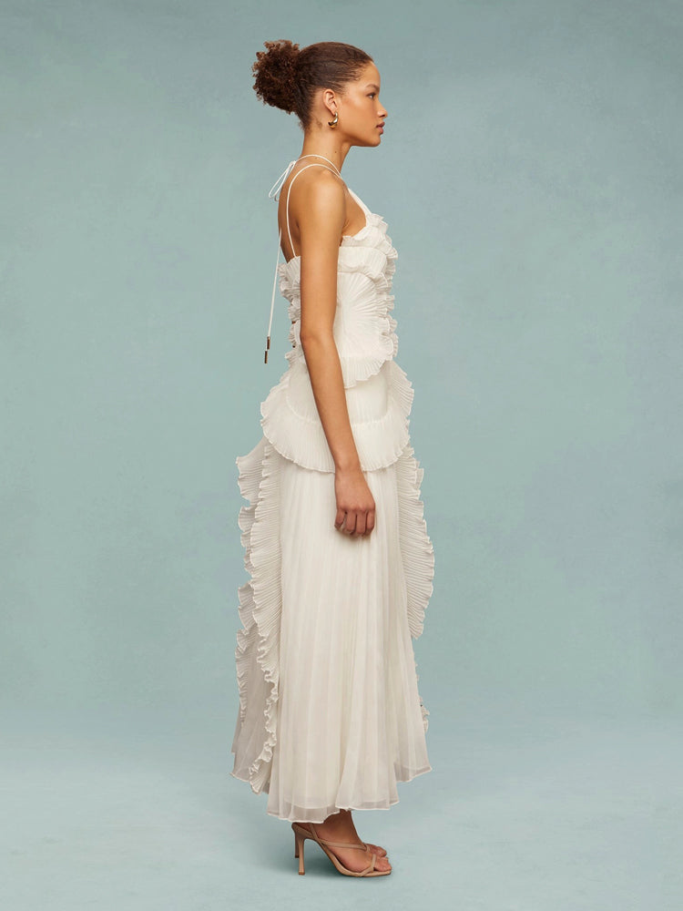 Women's Wedding Guest Maxi Dress | Sleeveless Pleated Asymmetric
