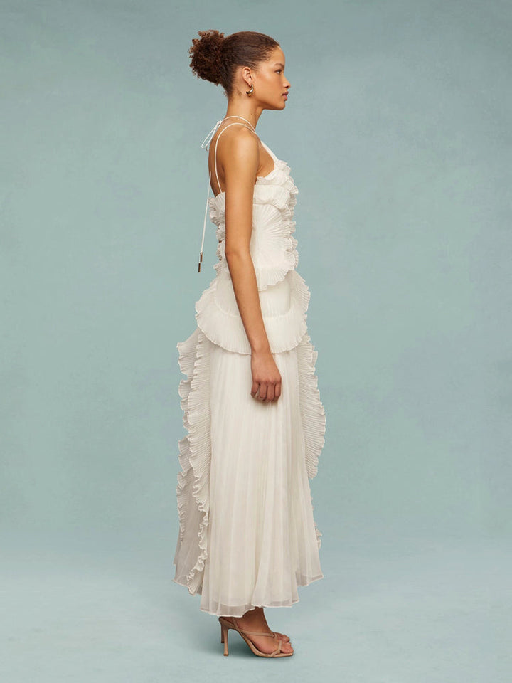 Women's Wedding Guest Maxi Dress | Sleeveless Pleated Asymmetric