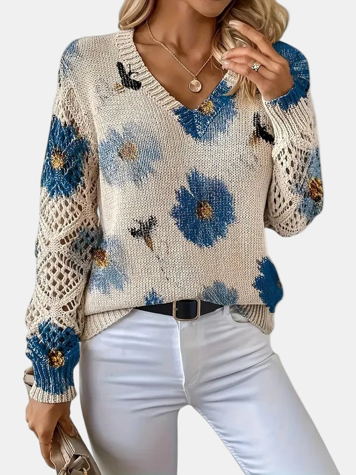 Women's Sweater | Floral Knit V-Neck