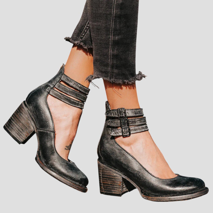 Block Heels for Women | Closed Toe Buckle Strap