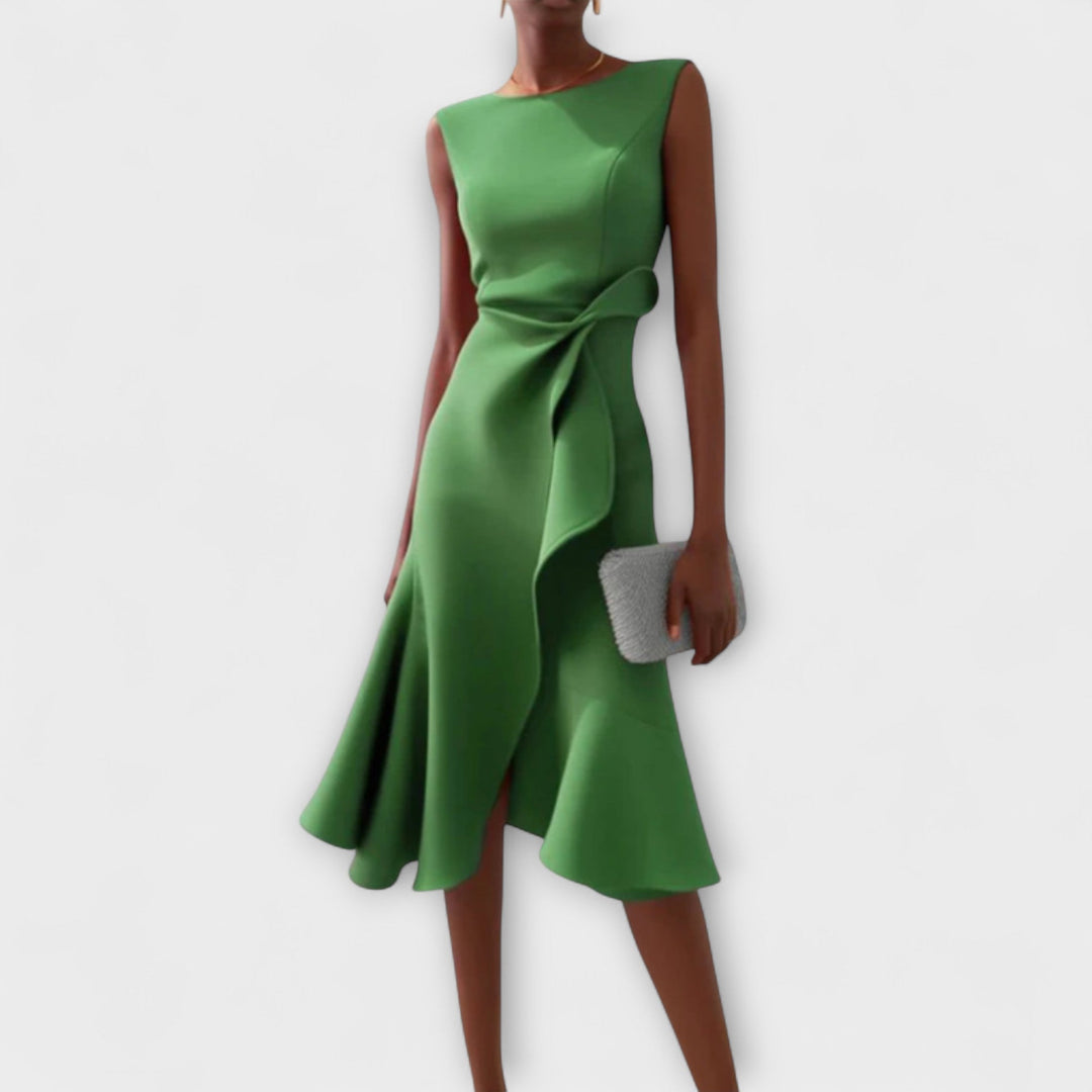 Women's Cocktail Midi Dress | Asymmetric Sleeveless