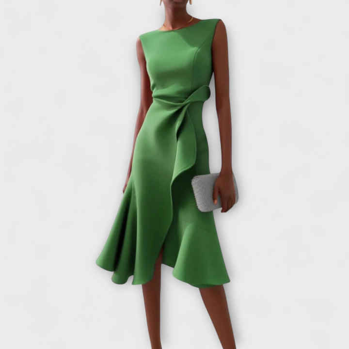 Women's Cocktail Midi Dress | Asymmetric Sleeveless