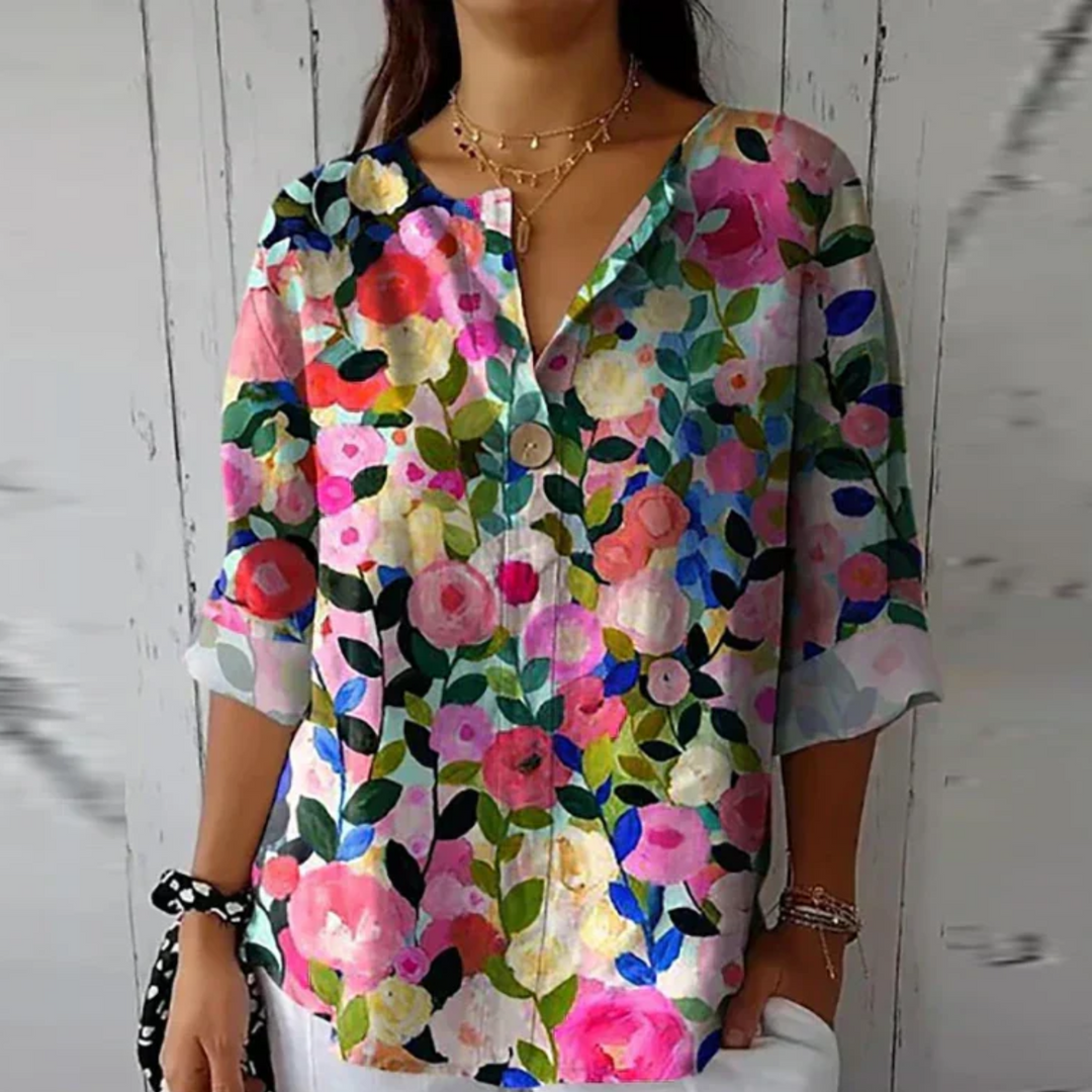 Women's Blouse | Floral Print Button Front Closure