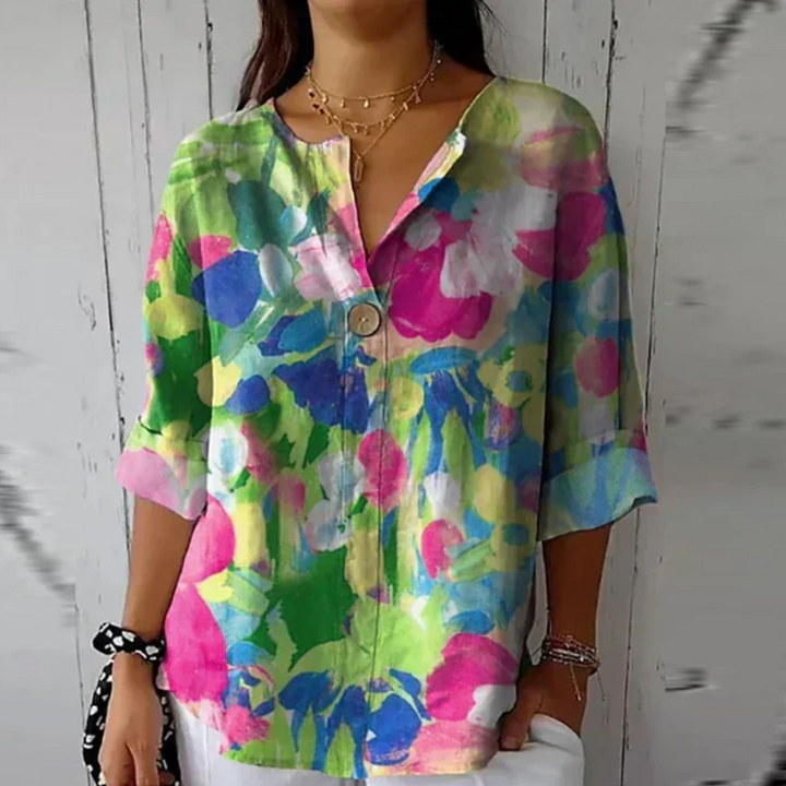 Women's Blouse | Floral Print Button Front Closure