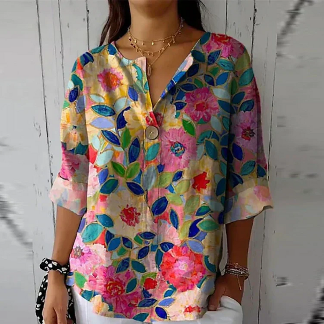 Women's Blouse | Floral Print Button Front Closure