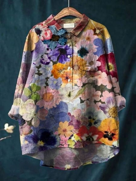 Women's Blouse | Abstract Floral Print Button Front