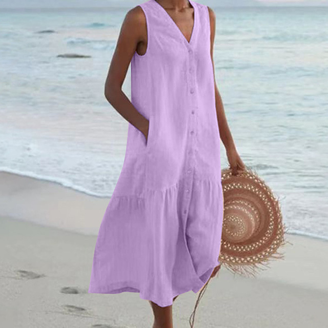 Women's Dress | Sleeveless Midi Button Front
