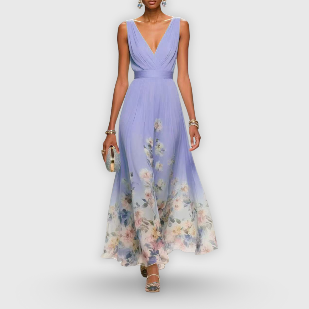 Women's Wedding Guest Maxi Dress | V-Neck Sleeveless Floral