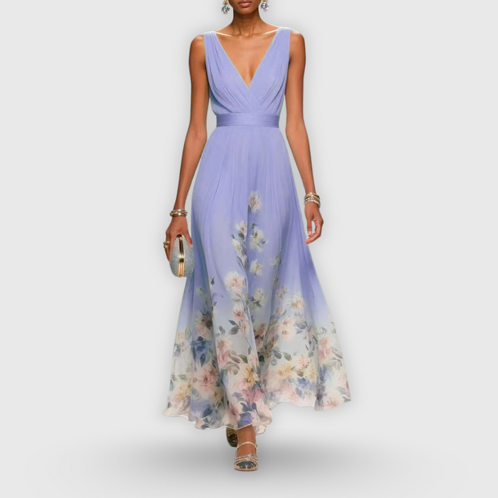 Women's Wedding Guest Maxi Dress | V-Neck Sleeveless Floral