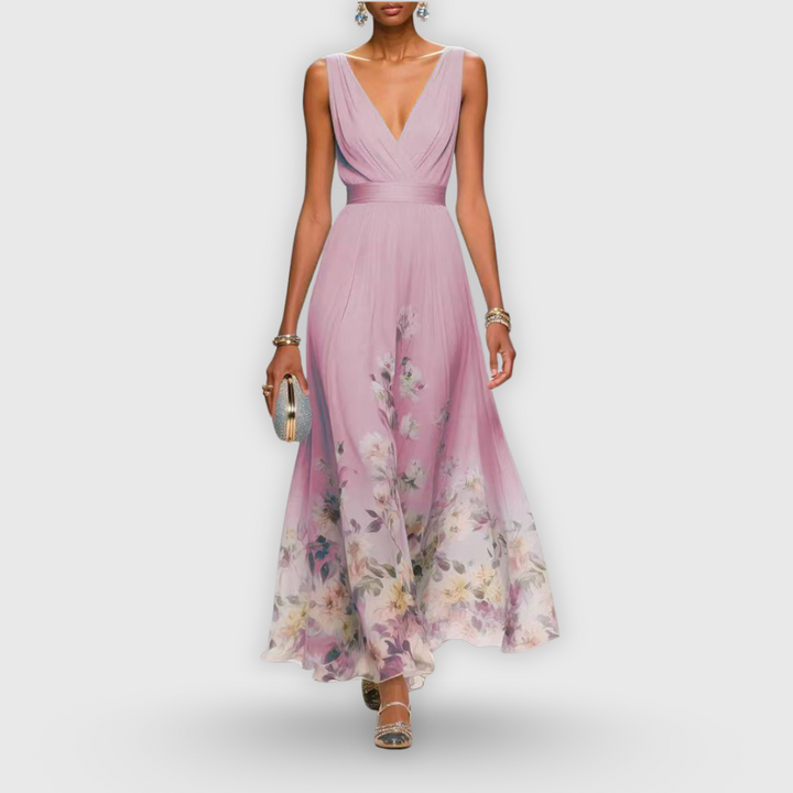 Women's Wedding Guest Maxi Dress | V-Neck Sleeveless Floral