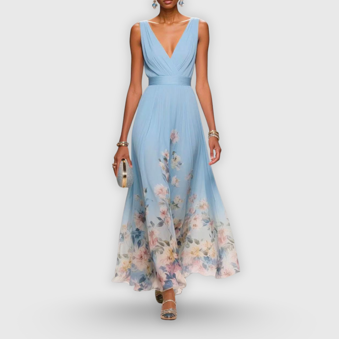 Women's Wedding Guest Maxi Dress | V-Neck Sleeveless Floral