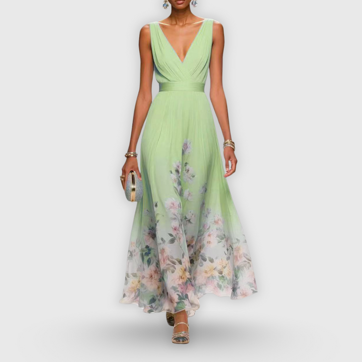 Women's Wedding Guest Maxi Dress | V-Neck Sleeveless Floral