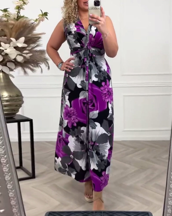Women's Wedding Guest Maxi Dress | Floral Pleated