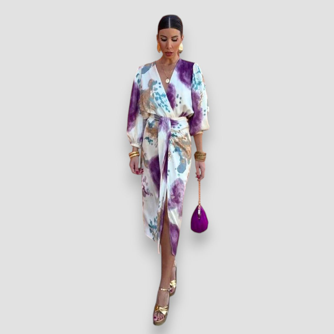 Women's Dress | Tie Waist Midi Abstract Print