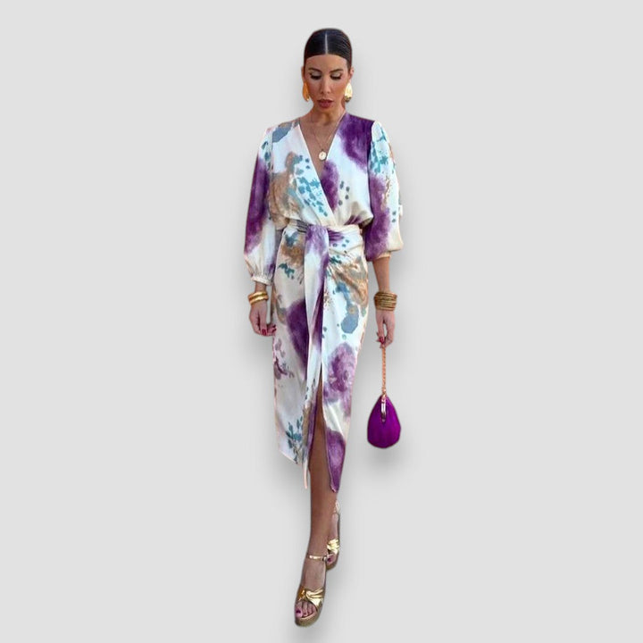 Women's Dress | Tie Waist Midi Abstract Print