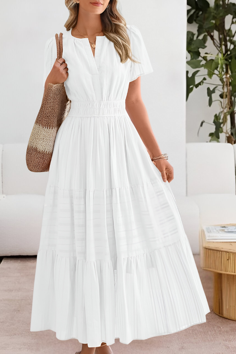 Women's Boho Midi Dress | Smocked Short Sleeve
