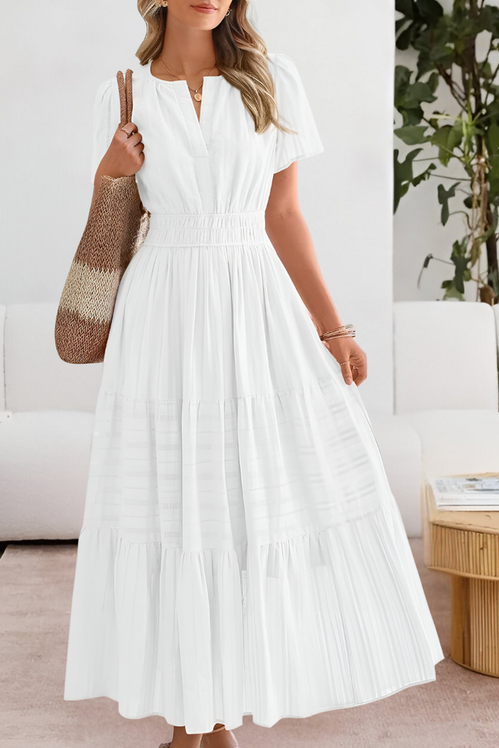 Women's Boho Midi Dress | Smocked Short Sleeve