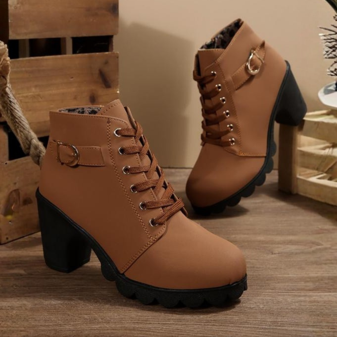 Boots For Women | Lace Up Ankle Block Heel