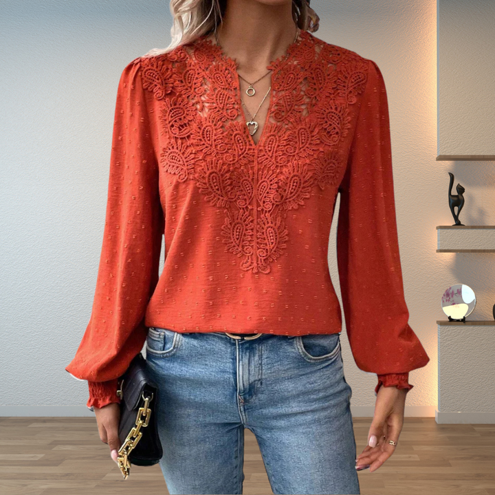 Women’s Blouse | V-Neck with Guipure Lace