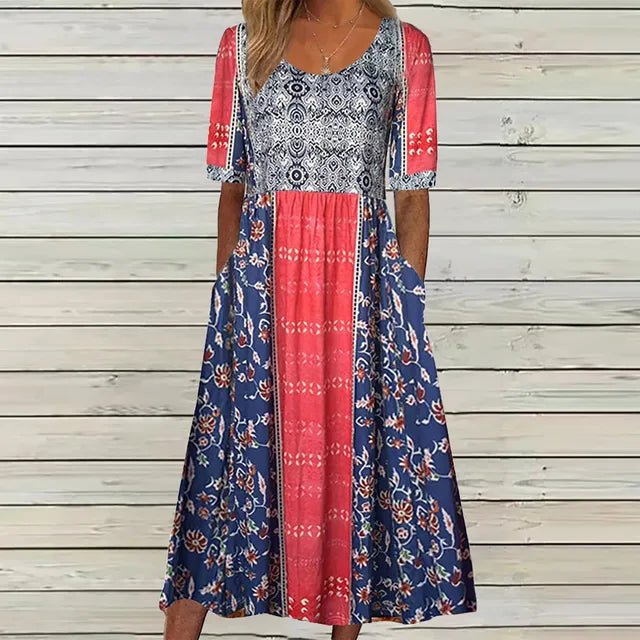 Women's Boho Midi Dress | Short Sleeve