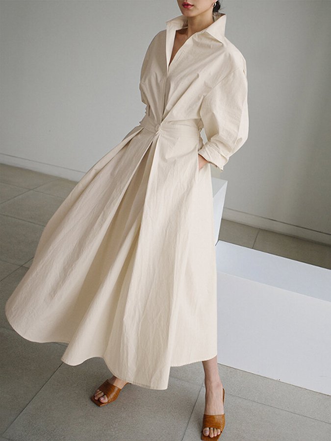 Women's Midi Dress | Collared Long Sleeve