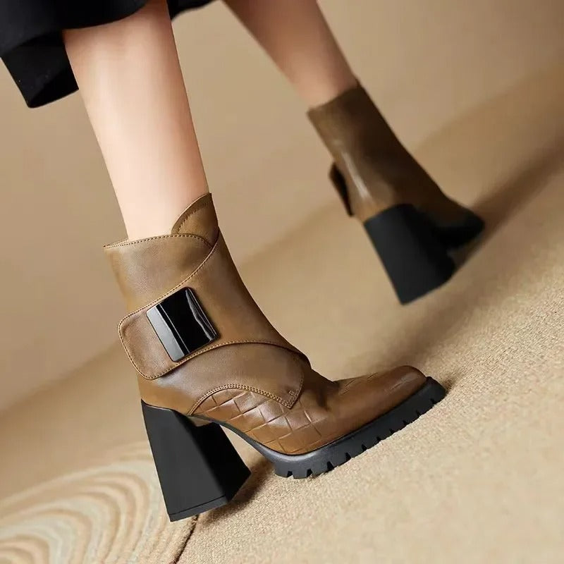 Boots For Women | Ankle Block Heel With Strap Detail