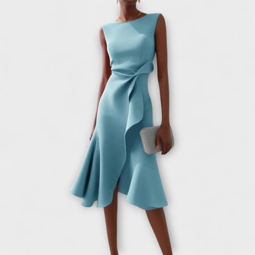 Women's Cocktail Midi Dress | Asymmetric Sleeveless