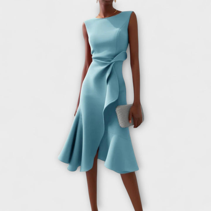 Women's Cocktail Midi Dress | Asymmetric Sleeveless