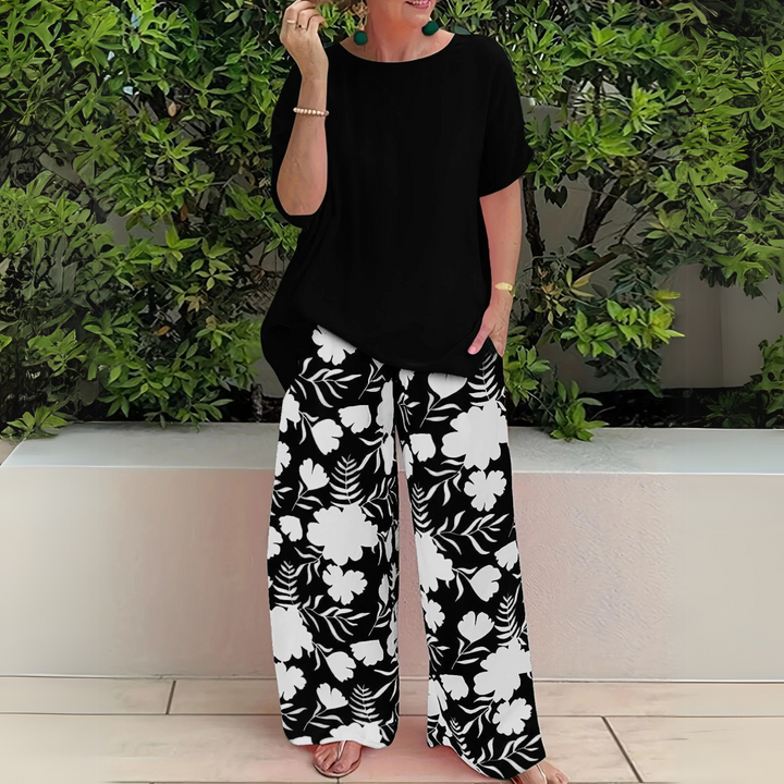 Women's Two-Piece Set  | Top and Wide Leg Printed Pants