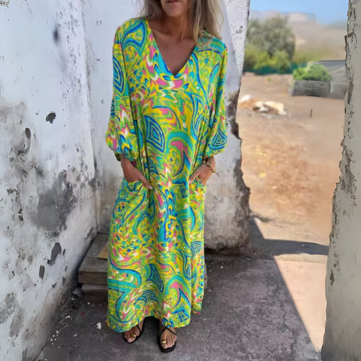 Women's Spring Dress | Printed Pocket Long Sleeve Maxi