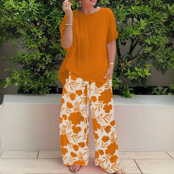 Women's Two-Piece Set  | Top and Wide Leg Printed Pants