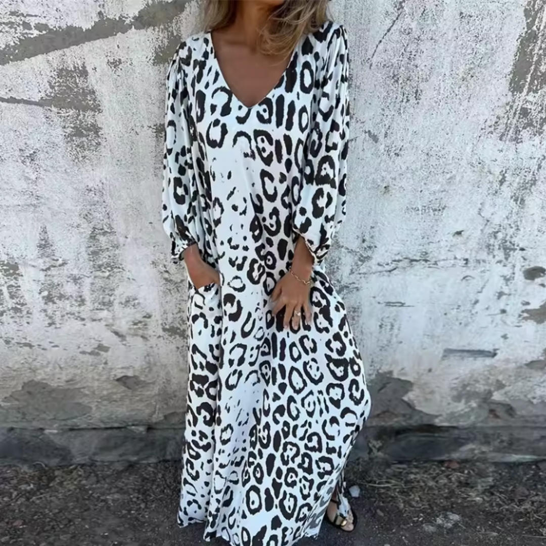 Women's Spring Dress | Printed Pocket Long Sleeve Maxi