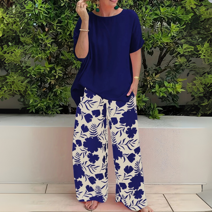Women's Two-Piece Set  | Top and Wide Leg Printed Pants