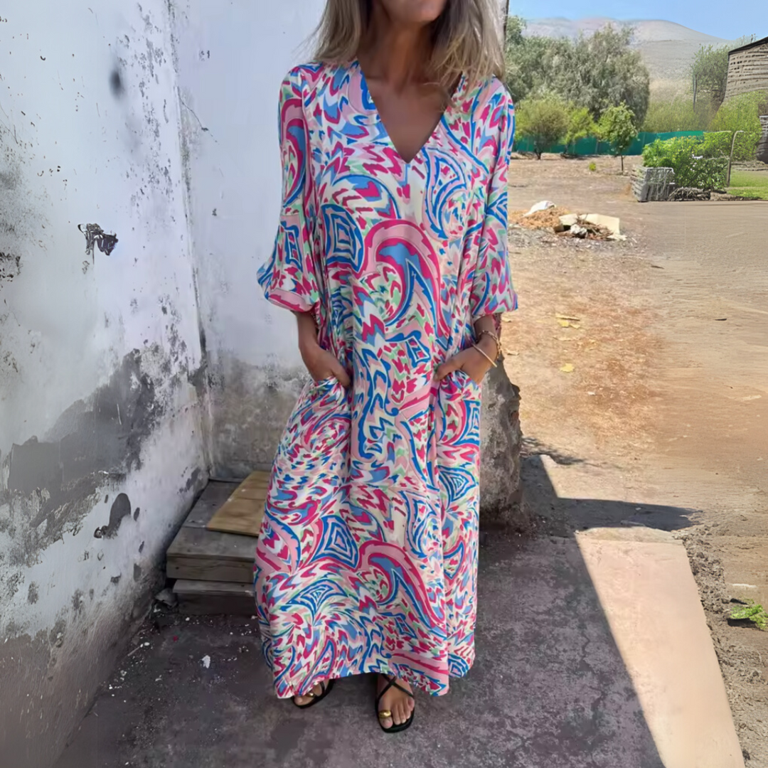 Women's Spring Dress | Printed Pocket Long Sleeve Maxi