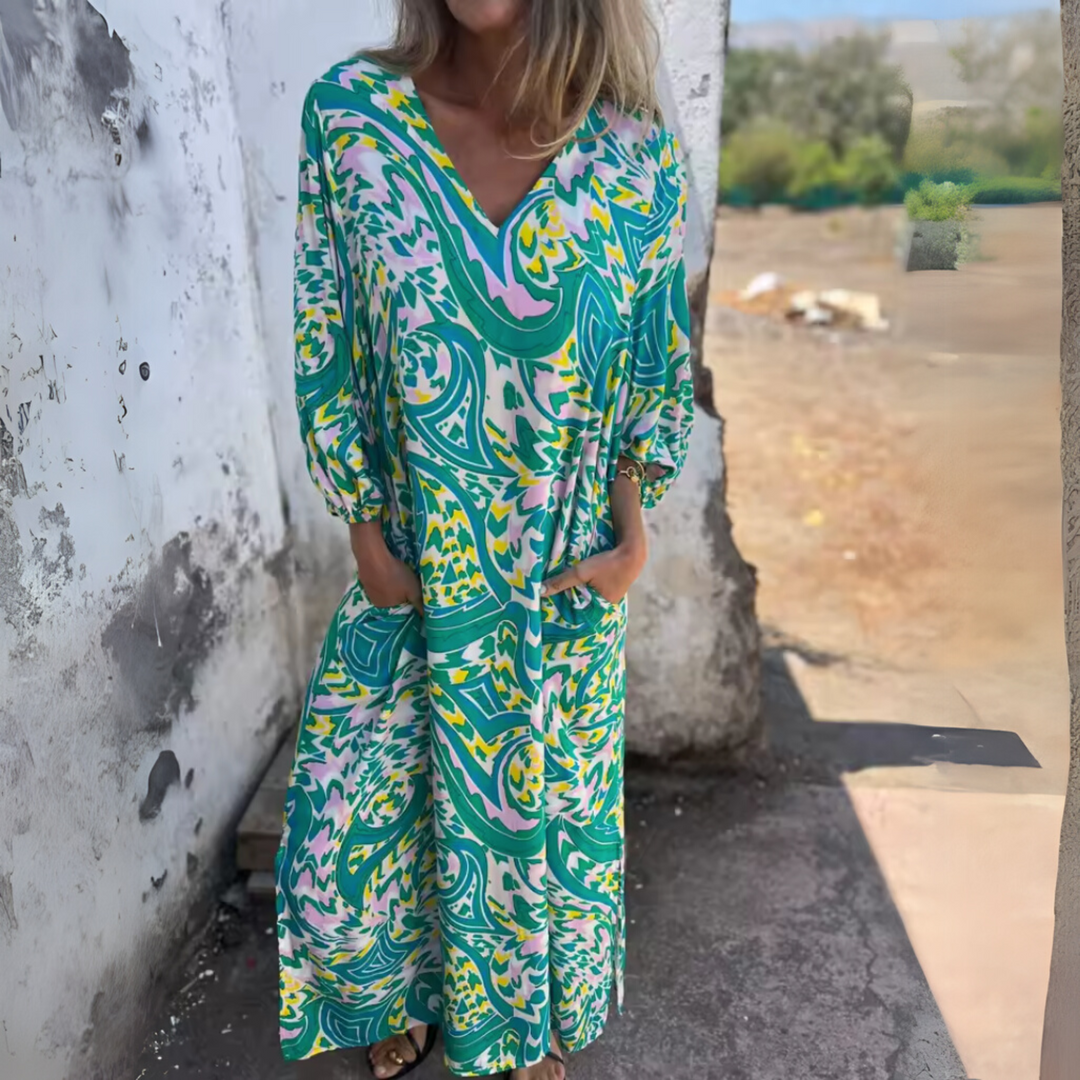 Women's Spring Dress | Printed Pocket Long Sleeve Maxi