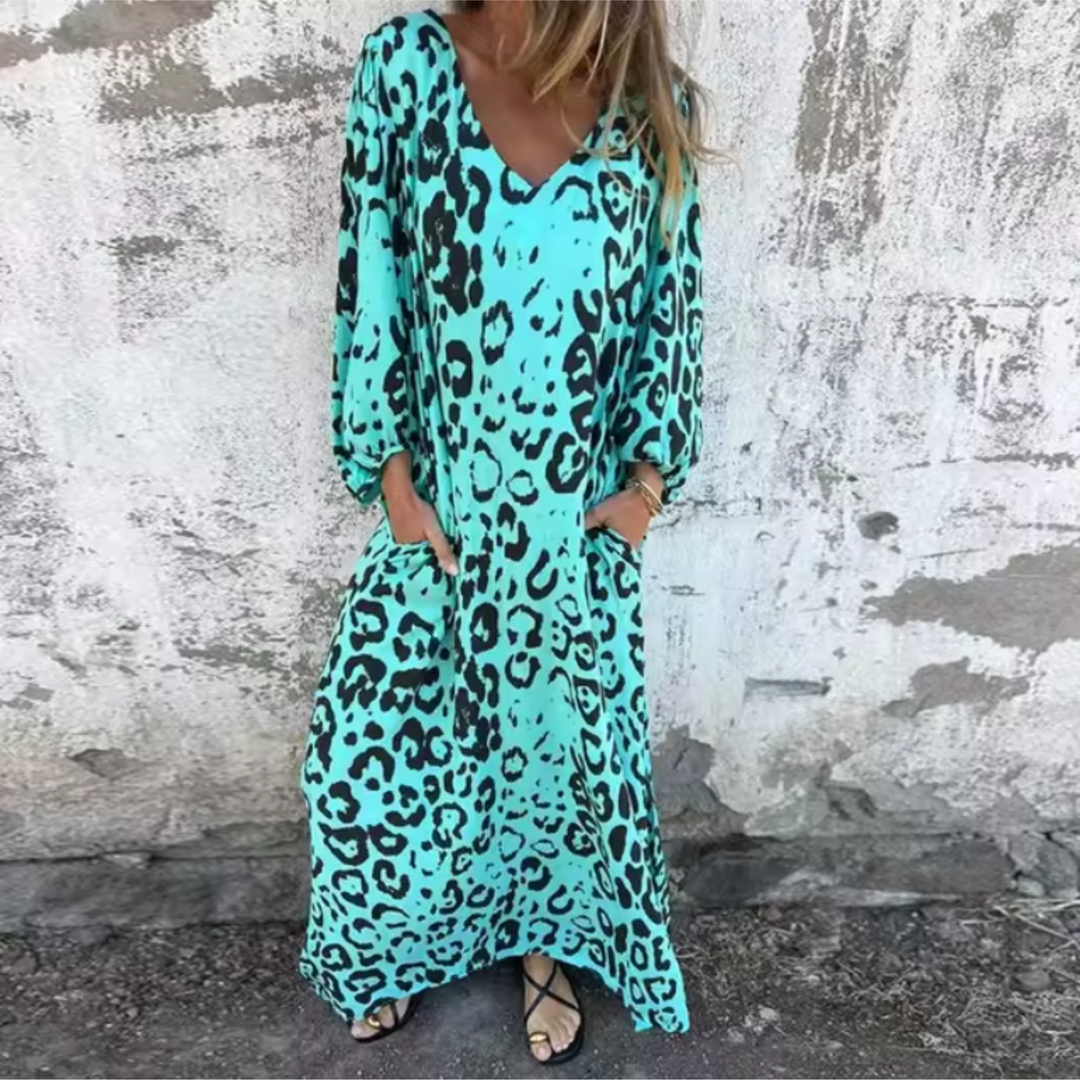 Women's Spring Dress | Printed Pocket Long Sleeve Maxi