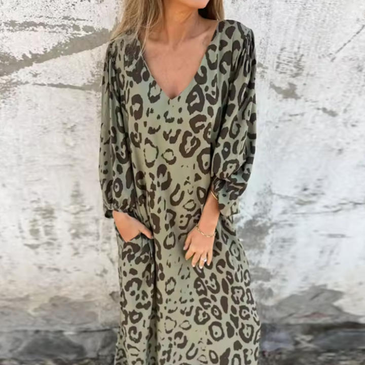 Women's Spring Dress | Printed Pocket Long Sleeve Maxi