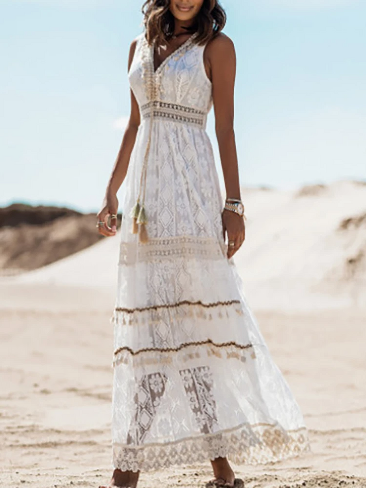 Women's Bohemian Dress | V-Neck Maxi Tiered Skirt