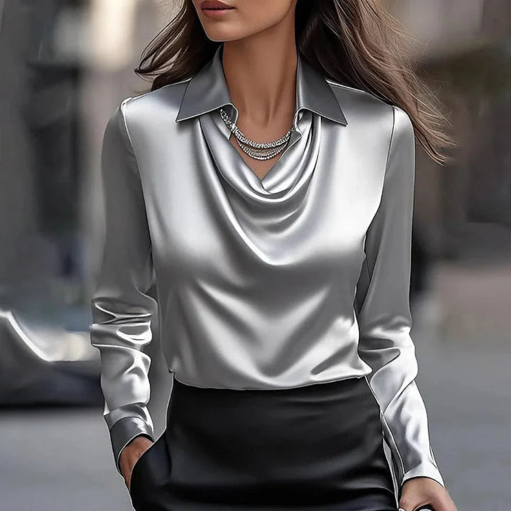 Women’s Blouse | Shiny Collared V-Neck