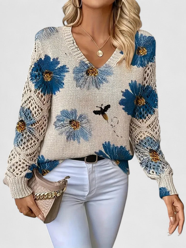 Women’s Sweater | V-Neck Floral Pattern